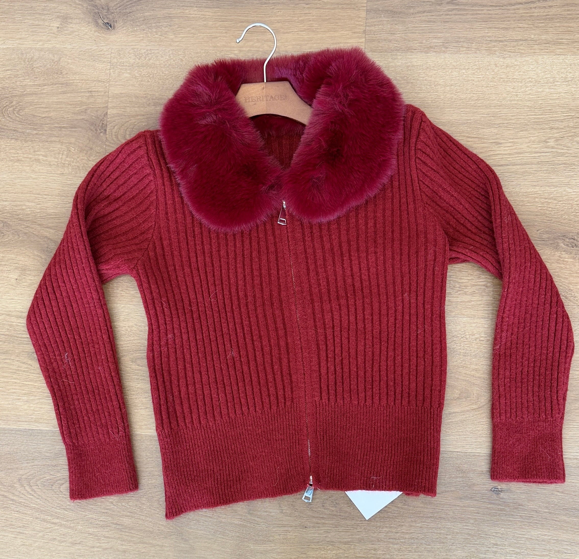 Beautiful Zip-up sweater jacket  with Fur on Collar