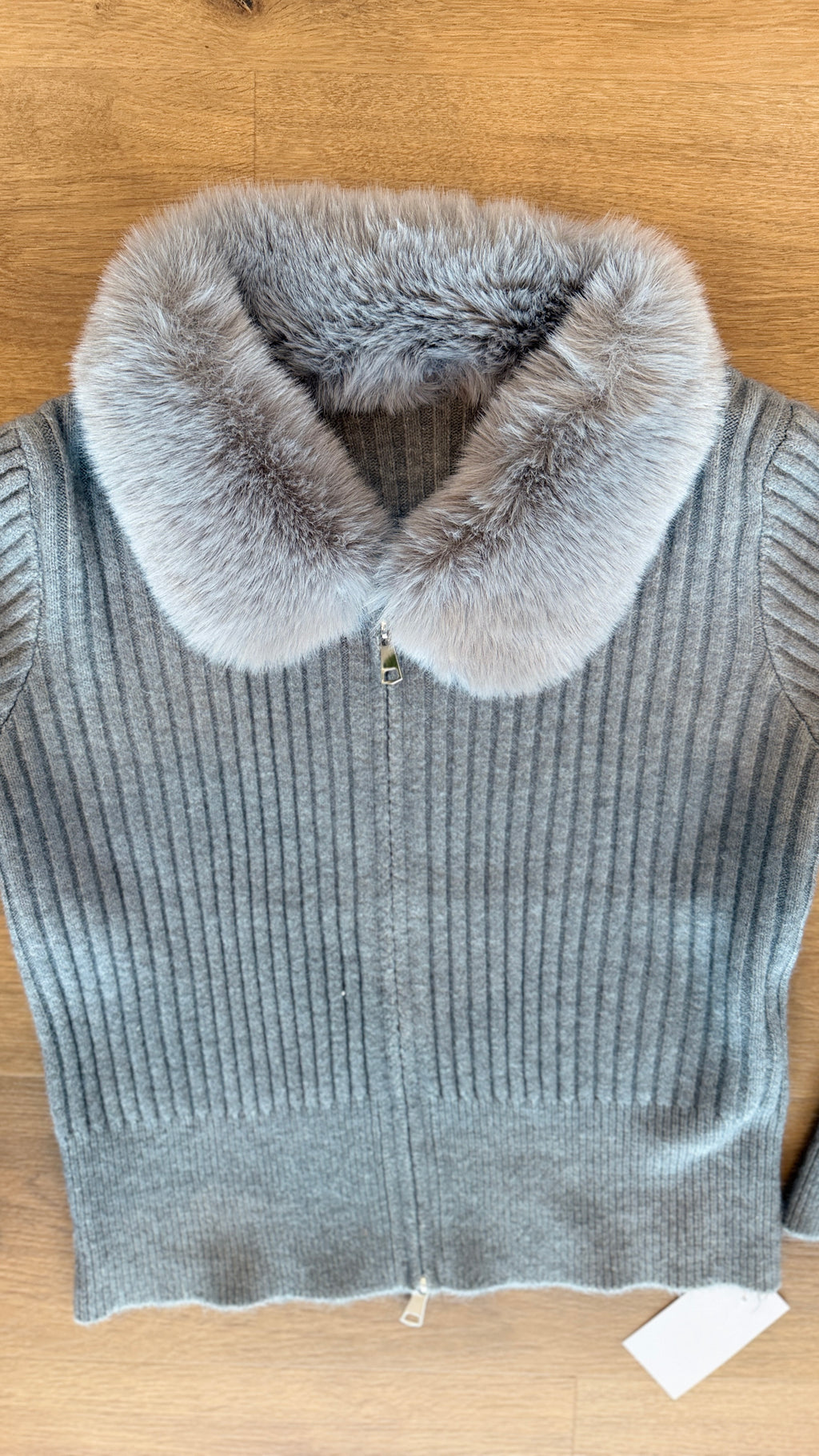Beautiful Zip-up sweater jacket  with Fur on Collar
