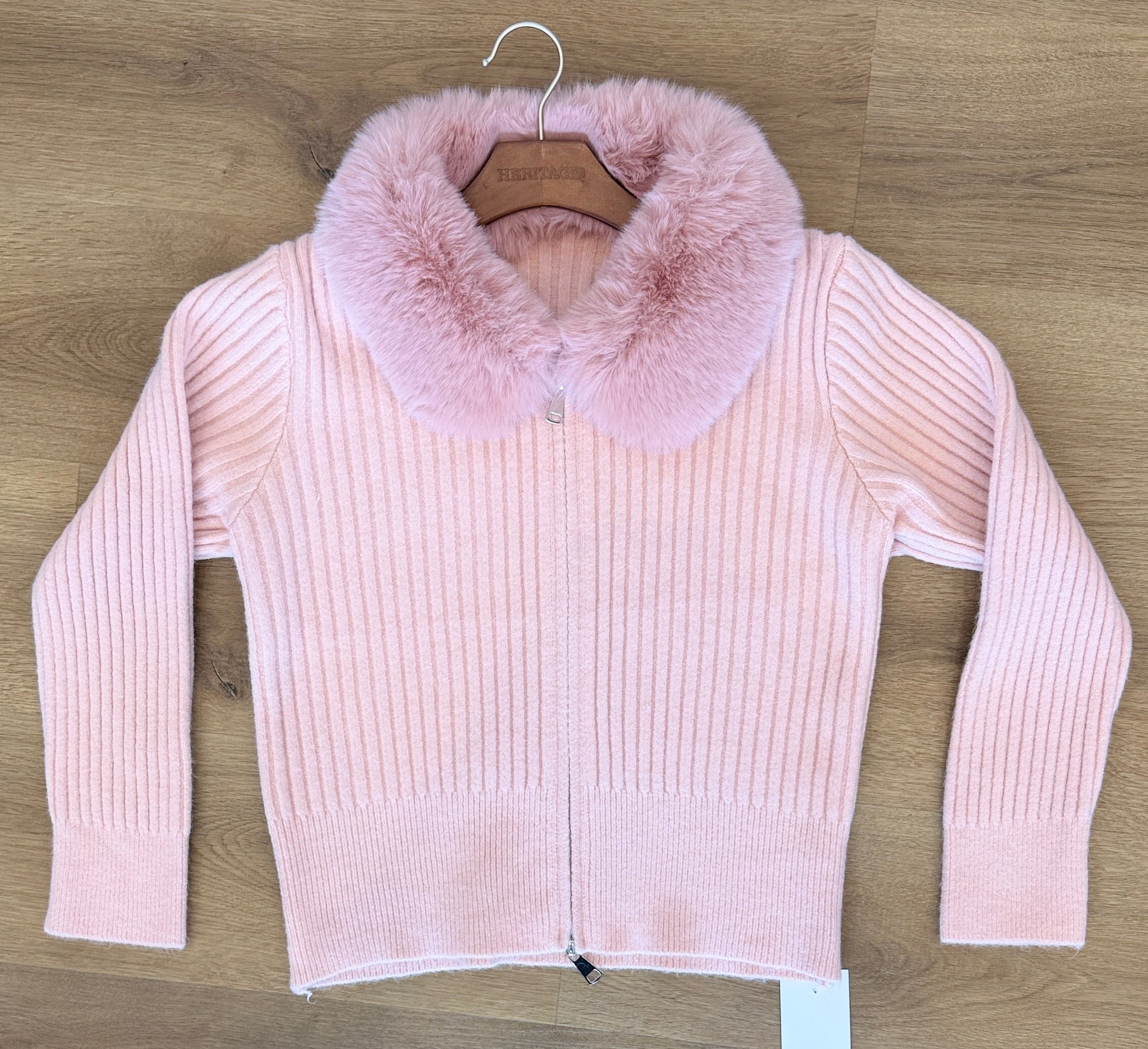 Beautiful Zip-up sweater jacket  with Fur on Collar