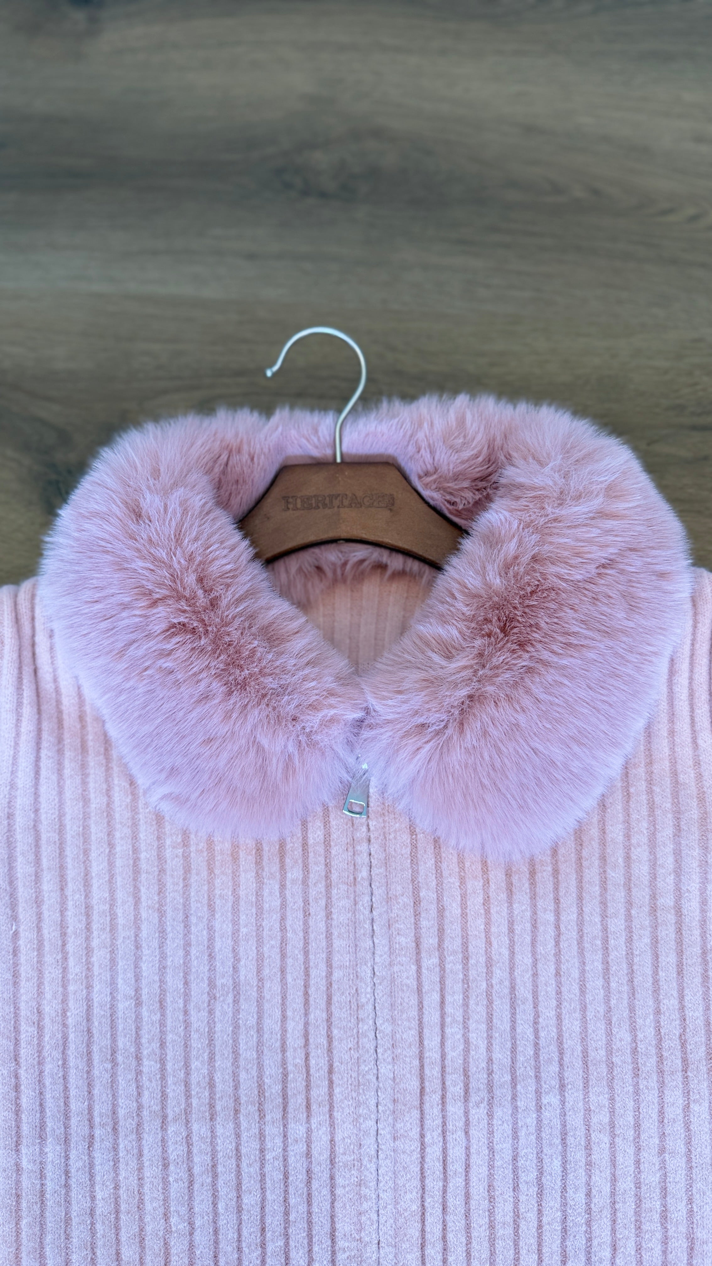 Beautiful Zip-up sweater jacket  with Fur on Collar