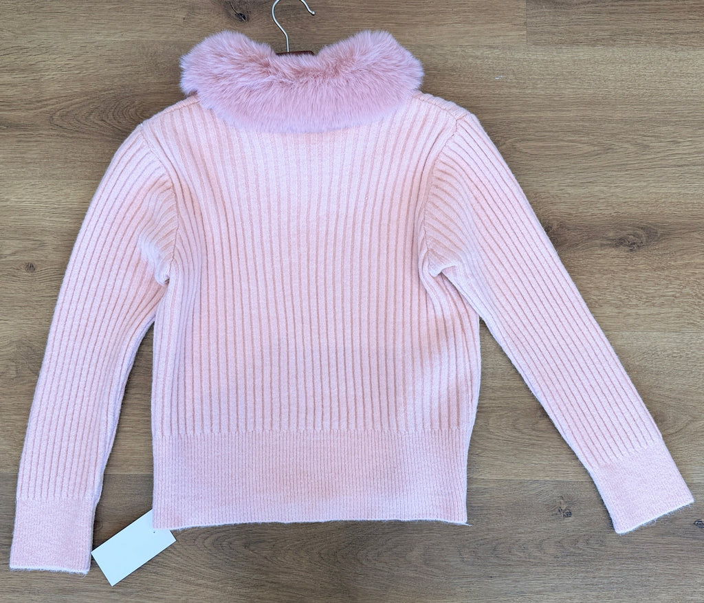 Beautiful Zip-up sweater jacket  with Fur on Collar