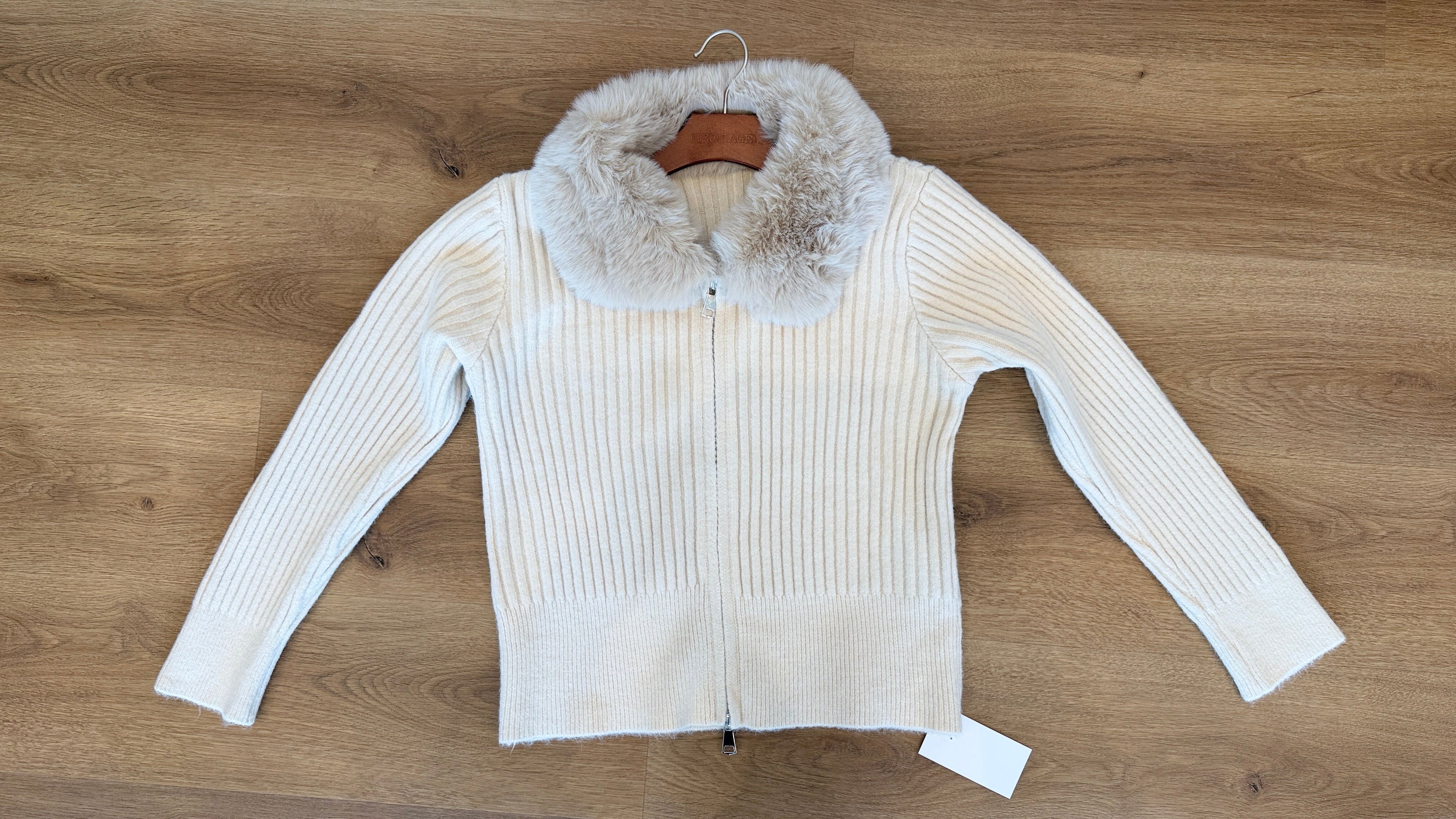 Beautiful Zip-up sweater jacket  with Fur on Collar