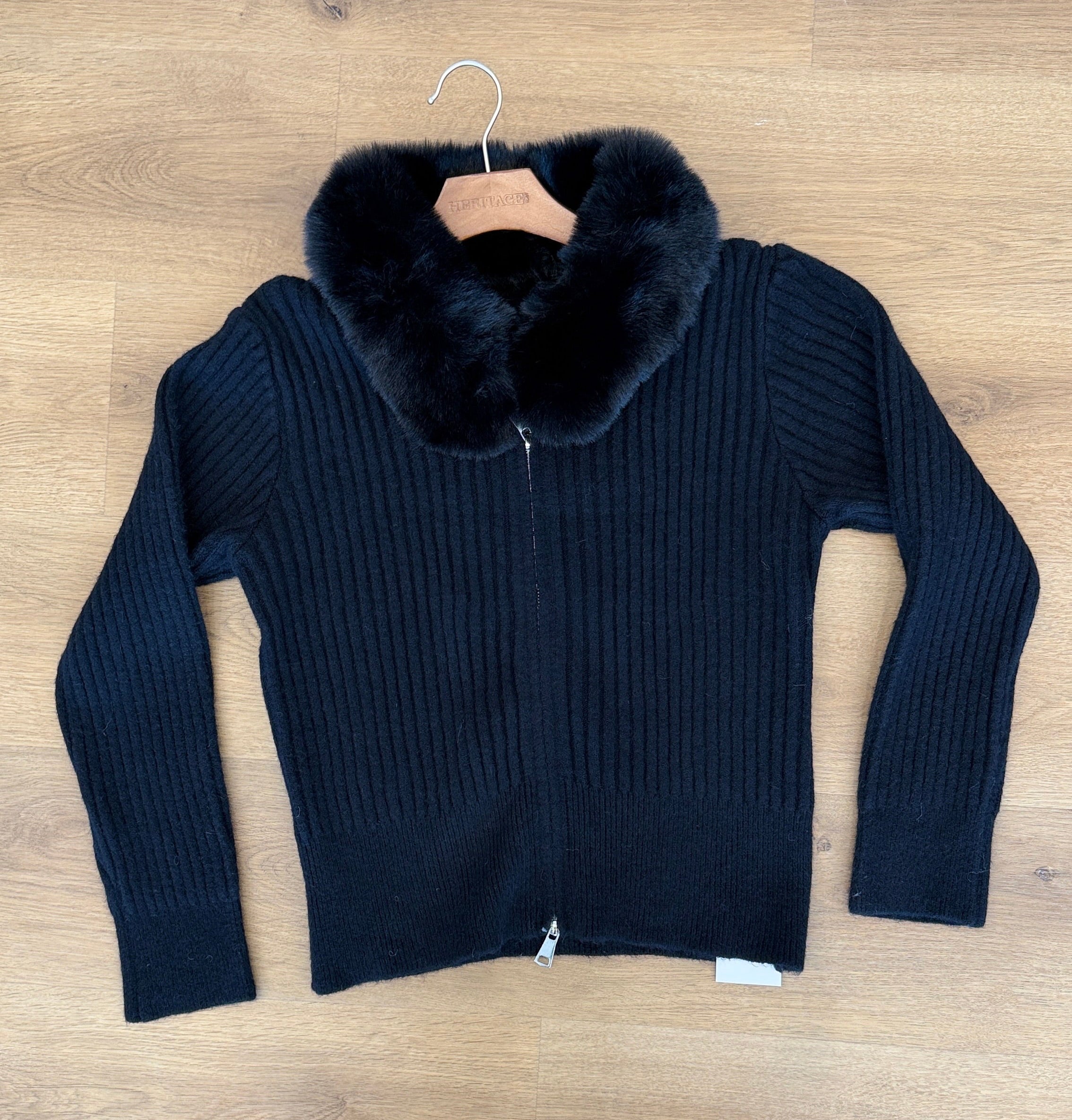 Beautiful Zip-up sweater jacket  with Fur on Collar