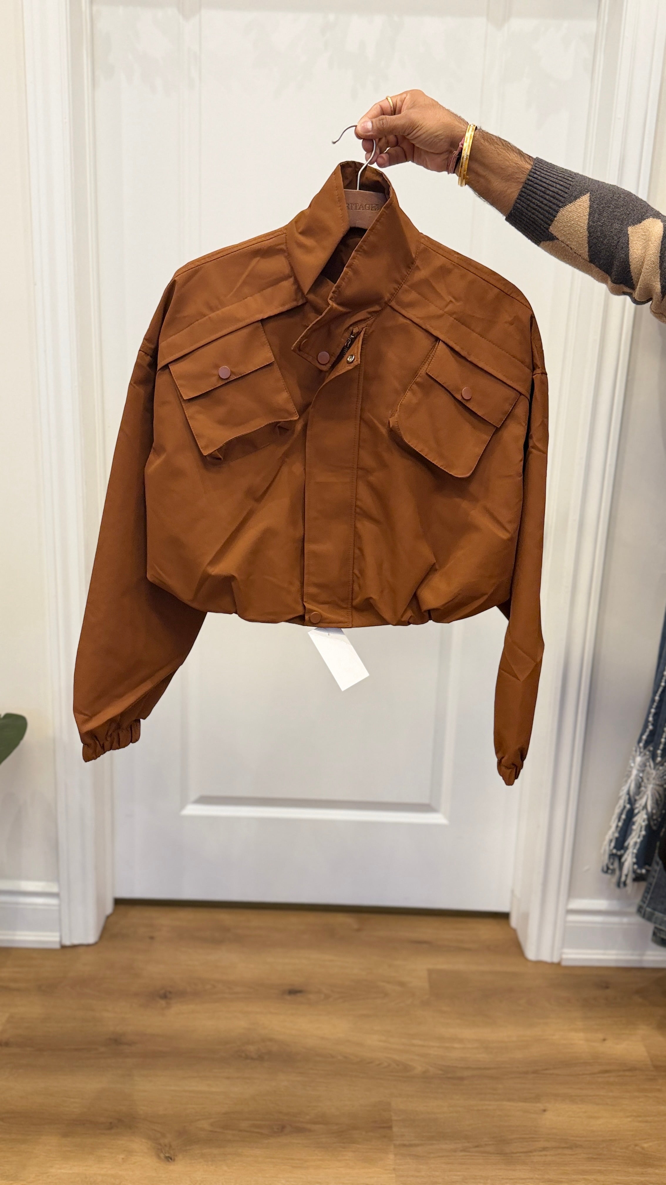 Cropped Utility Bomber Jacket for Teens & Women – Black & Brown